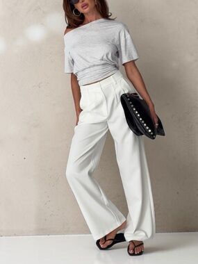 NEW Princess Polly White High Waisted Wide Leg Trouser Pants Minimal Chic